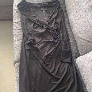 Chic Black Draped Long Sleeve Dress